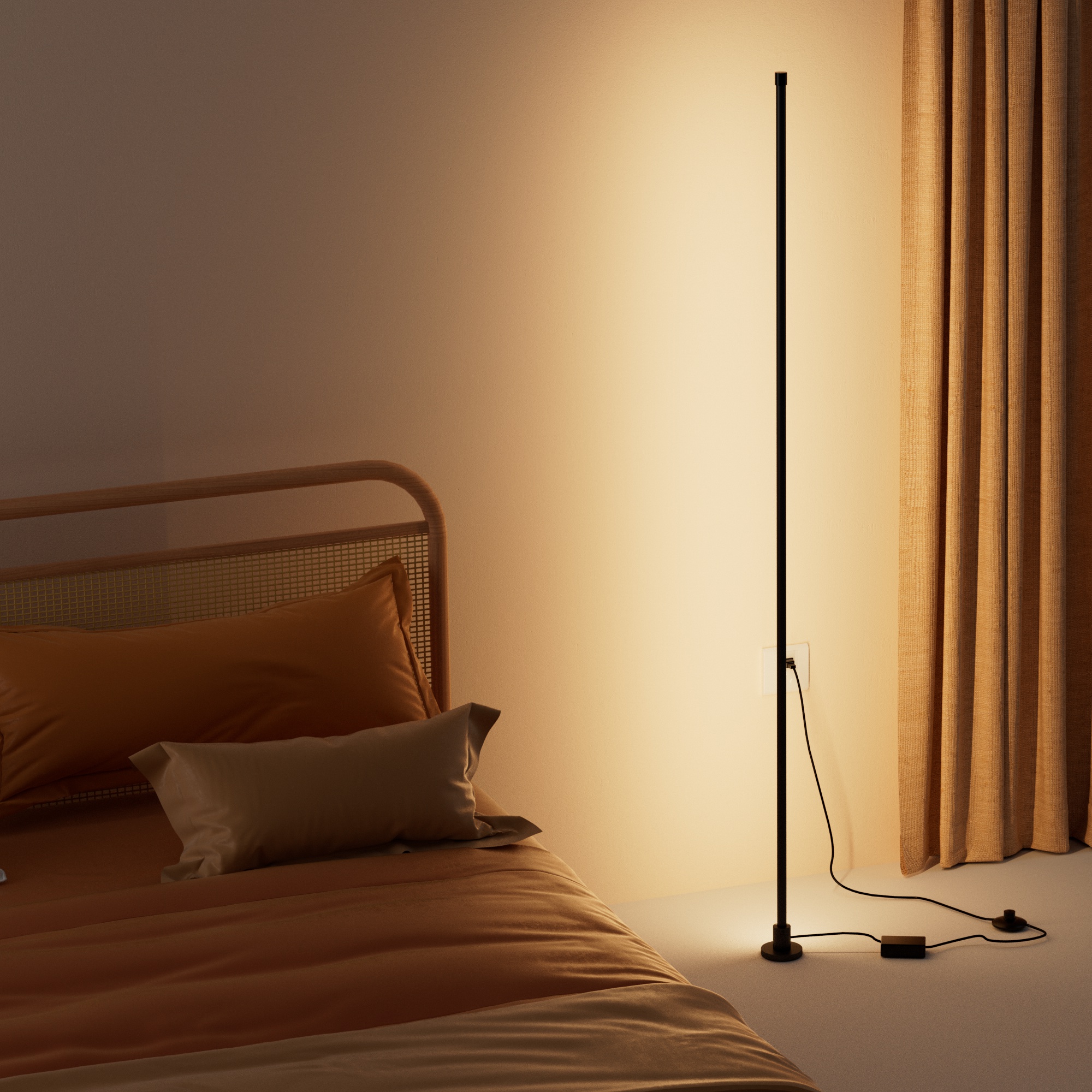 為您的臥室打造完美的睡前光線。這款智慧落地燈以其柔和的間接照明，提供溫馨不刺眼的照明，是您睡前閱讀或放鬆的最佳良伴。