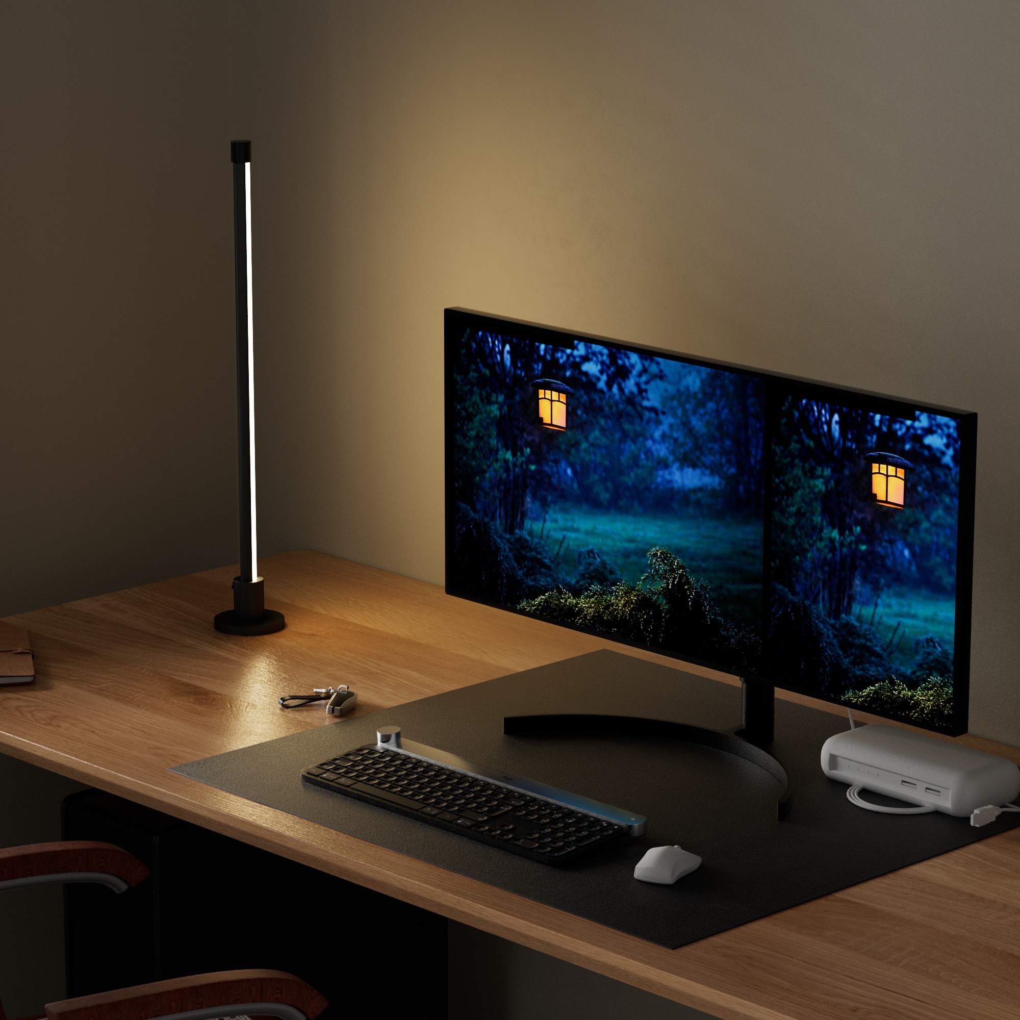 為您的電腦桌面或電競空間打造沉浸式氛圍。這款智慧落地燈提供了舒適的間接照明，不僅提升桌面質感，也有助於減輕長時間使用電腦的眼睛疲勞。