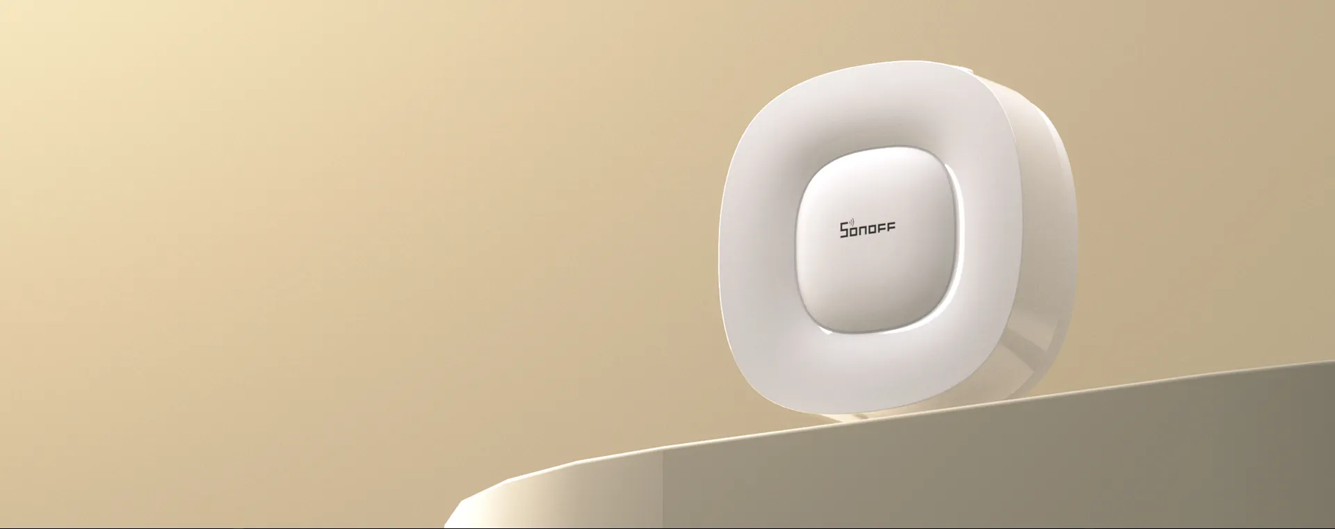 SONOFF ZBBridge-U 智慧家庭中樞的產品形象圖，以其純白、圓滑的極簡主義設計，能完美融入任何現代居家風格。