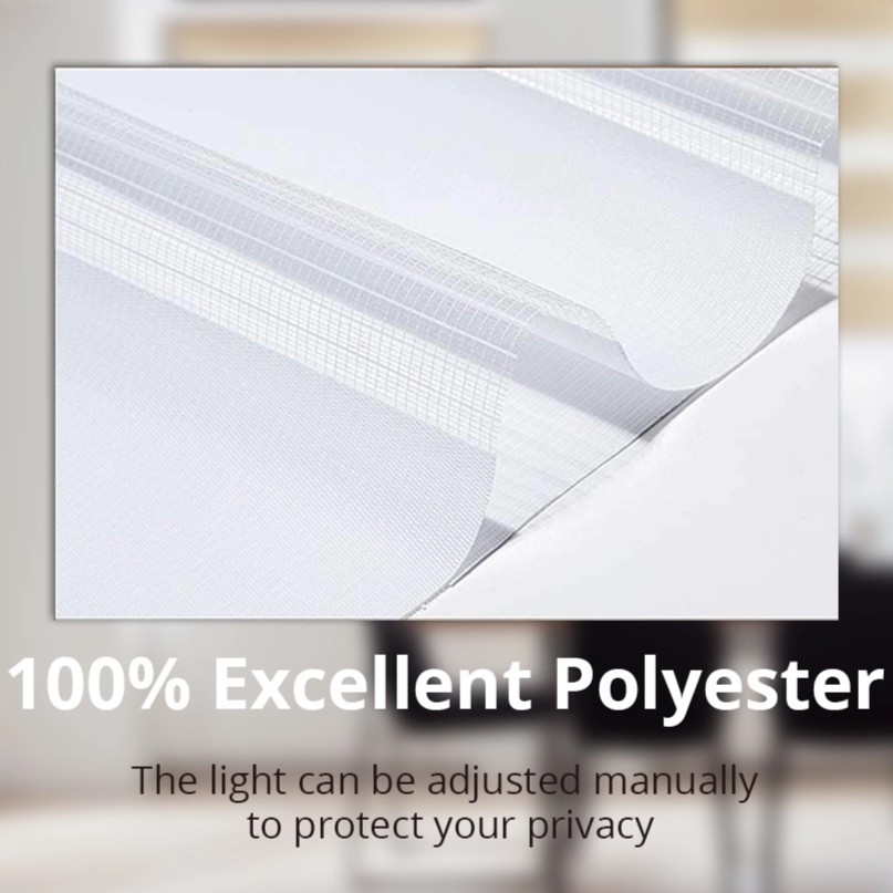 一張 Zemismart Matter 智慧柔紗簾的材質近拍圖，突顯其採用 100% 優良聚酯纖維，質地細緻且堅韌耐用。