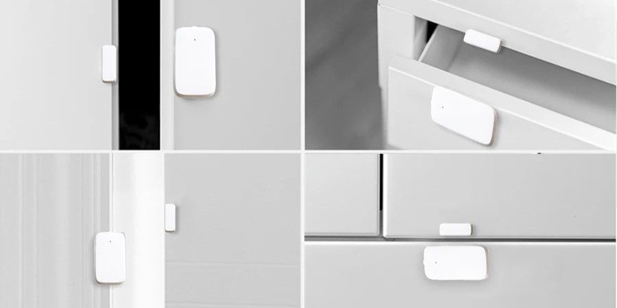 Zemismart 智慧門窗感應器的安裝彈性展示，不僅可用於大門防盜，也能安裝在櫥櫃或抽屜上，全面監控家中重要區域的開合。