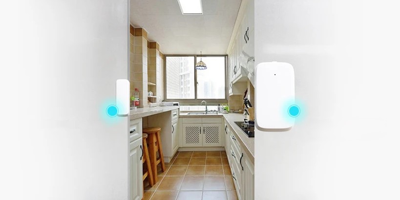 Zemismart 智慧門窗感應器的安裝彈性展示，不僅可用於大門防盜，也能安裝在櫥櫃或抽屜上，全面監控家中重要區域的開合。