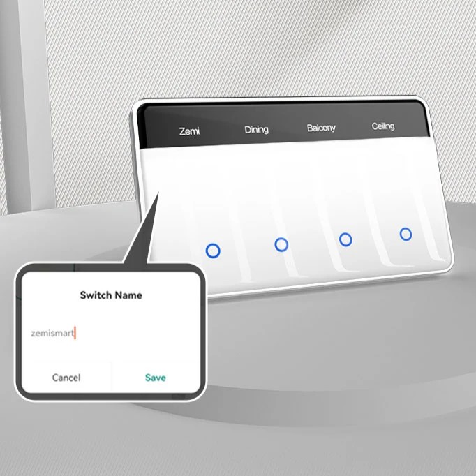 Zemismart ZM206 智能螢幕開關,可以在 Tuya App 內自定義顯示開關名稱。
