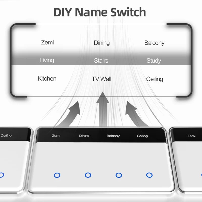 Zemismart ZM206 智能螢幕開關,可以在 Tuya App 內自定義顯示開關名稱。