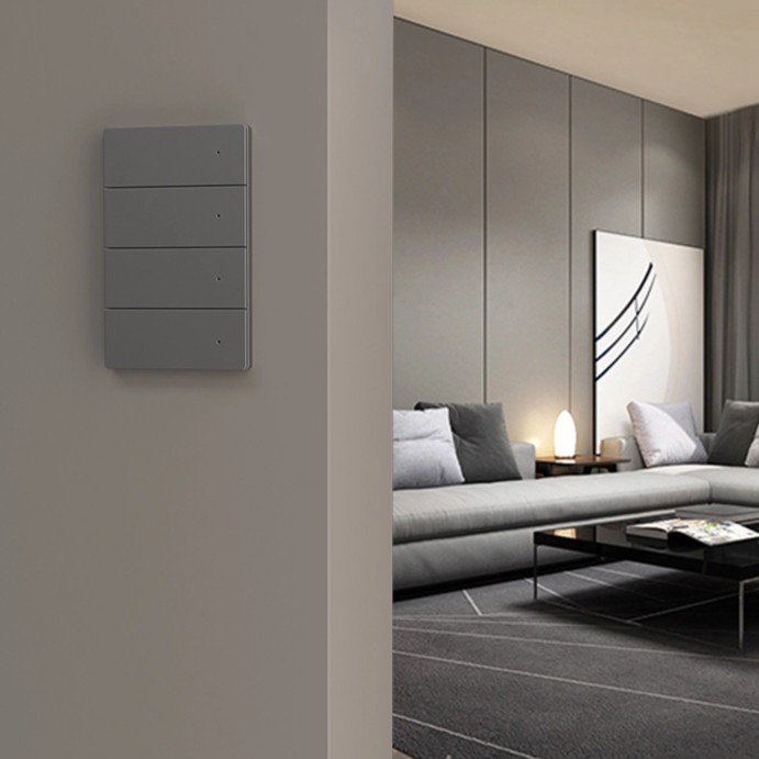 Zemismart ZM808 鋁合金智慧開關,以其簡約設計安裝在餐廳的牆壁上,支援 HomeKit 自動化。